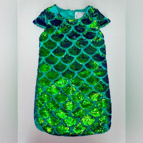 Disney Princess Ariel Little Mermaid Green Sequin Dress Size 5/6 - Picture 1 of 7